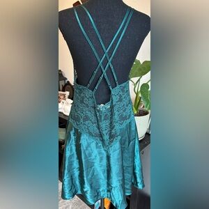 Vintage Victoria’s Secret Elegant Teal Satin Slip Dress Size Large 90’s Sexy